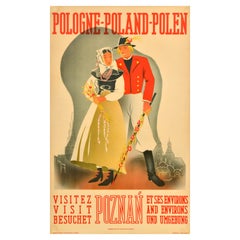 Affiche de voyage vintage originale Poznan Visit Pologne Art Déco Pologne Design