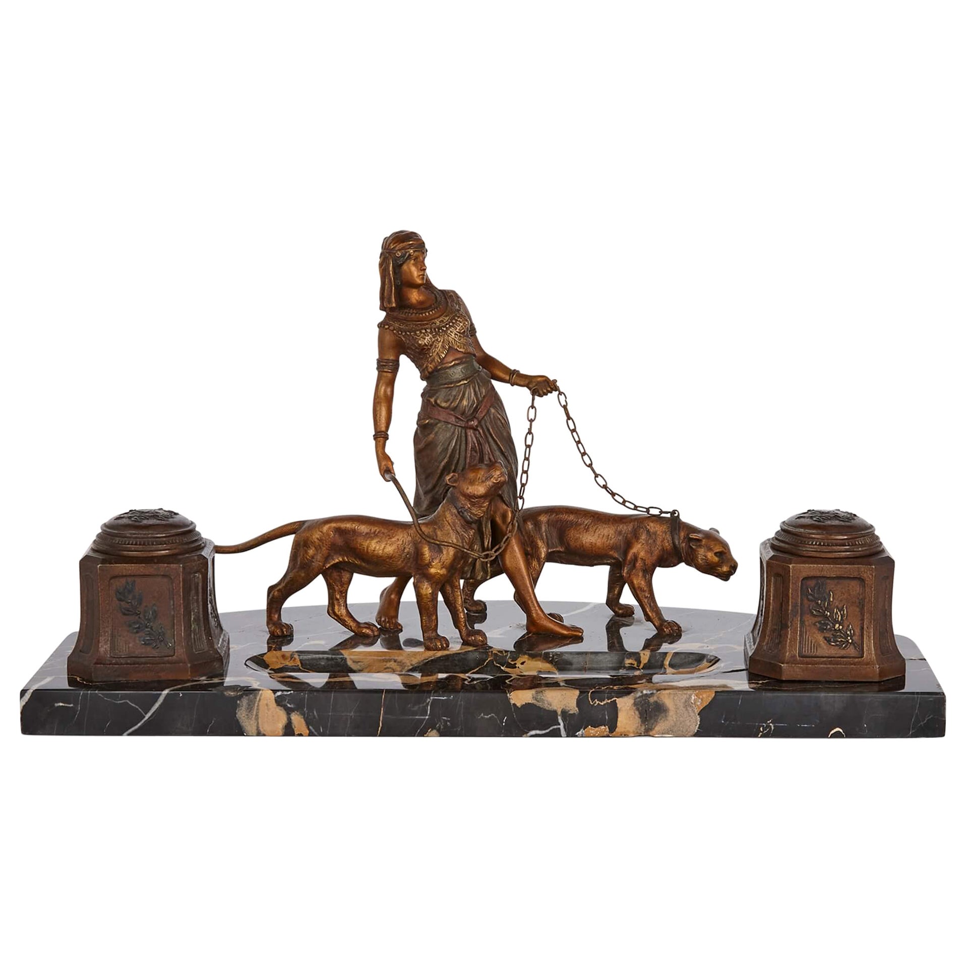 Viennese Cold-Painted Bronze and Marble Inkstand by Franz Xaver Bergman