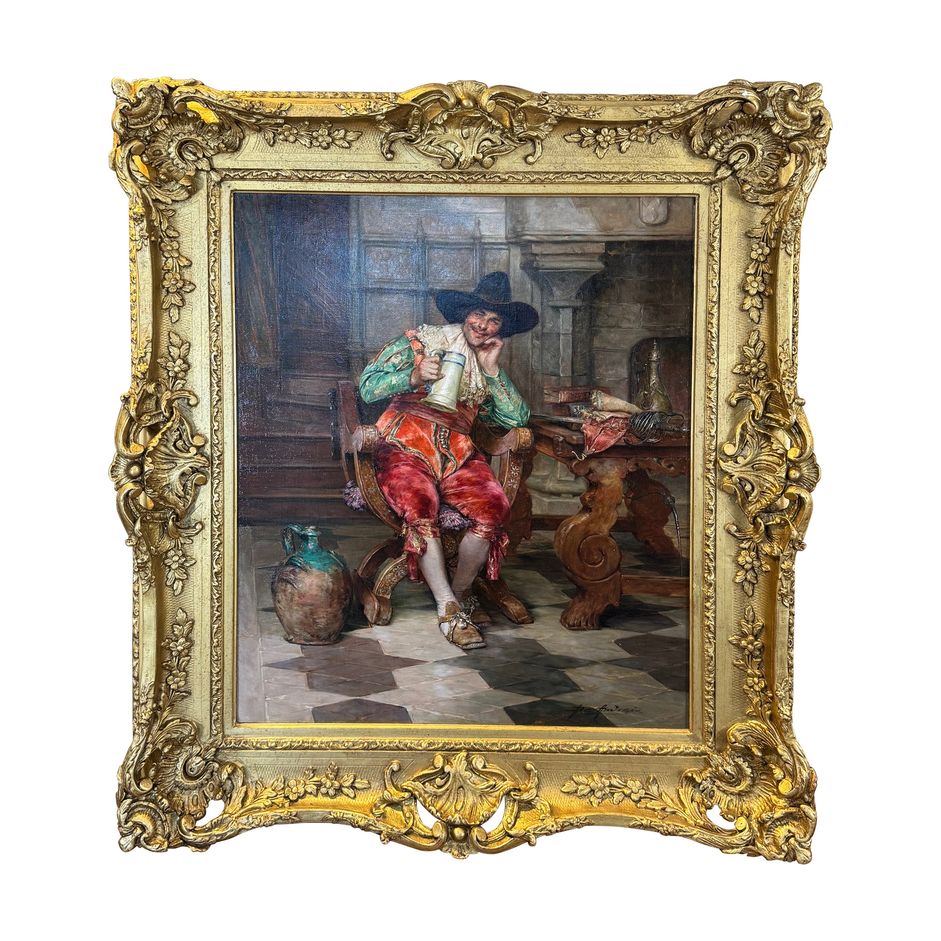 19th Century Oil on Canvas ‘The Cavalier’ by Alex de Andreis