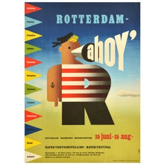 Affiche publicitaire d'origine du Festival Ahoy Haven de Rotterdam du milieu du siècle dernier