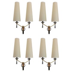 Set of 4 double sconces in brass, Maison Lunel circa 1950