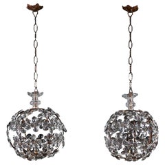 A Pair of Cut Glass Daisy Hanging Lights after Maison Bagues 