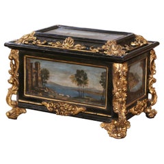 19th Century Italian Baroque Parcel Gilt and Hand Painted Table Box Casket