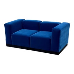 Used Modular Loveseat by Marden in Blue Mohair