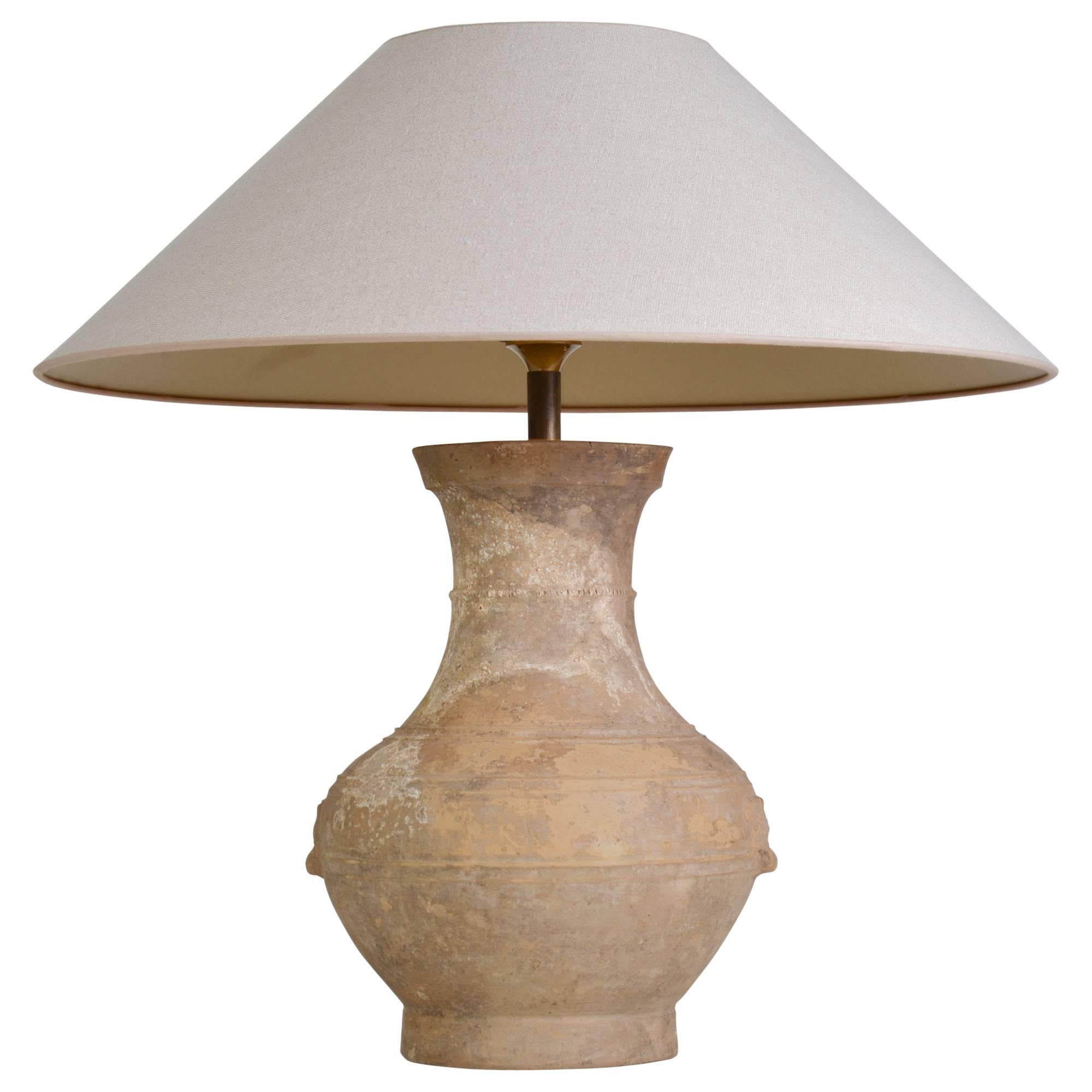 Unglazed Han Dynasty Vase Mounted as a Lamp For Sale