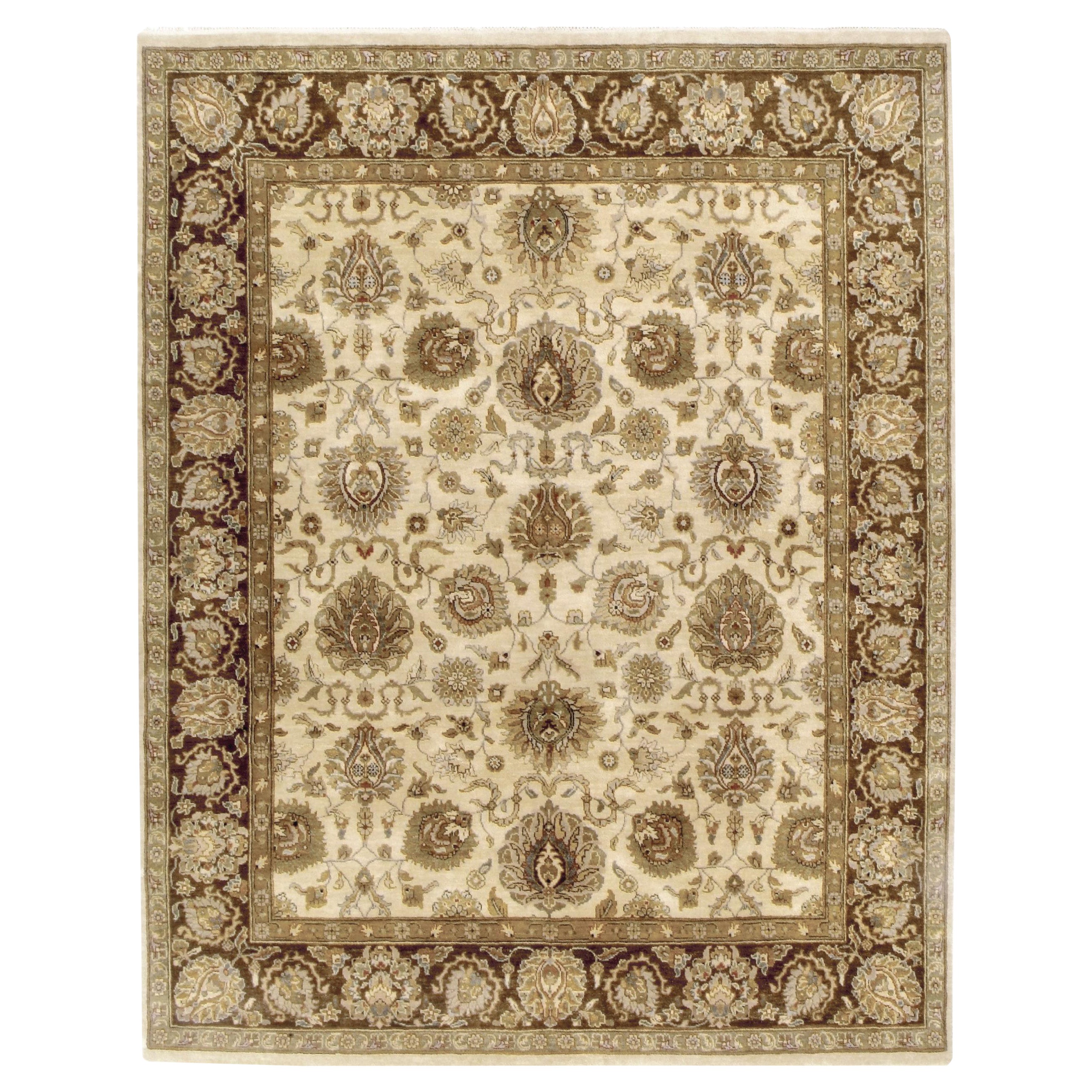 Luxury Traditional Hand-Knotted Sultanabad Cream/Brown 12X18 Rug For Sale