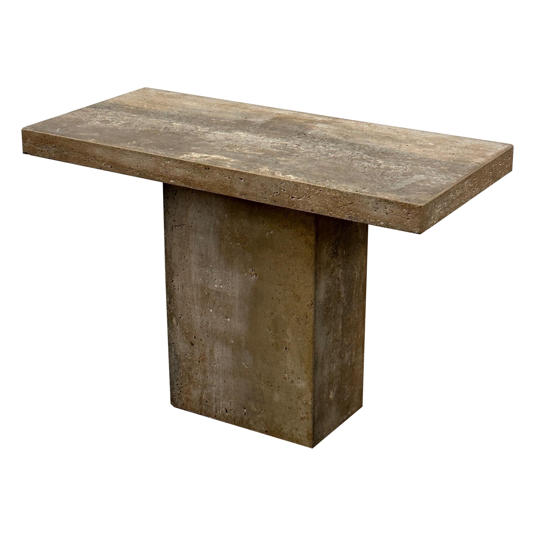 Walnut Travertine Console Table by Stone International For Sale