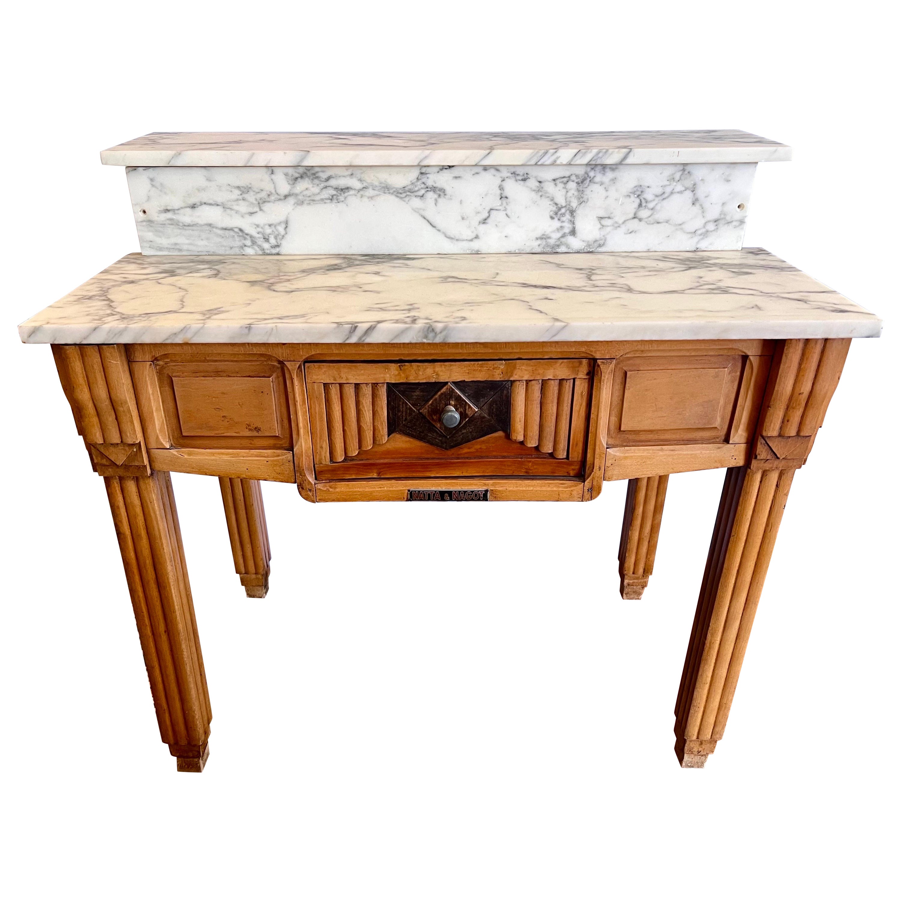 Antique French Marble Top Pastry Butcher Table by Natta & Nagot