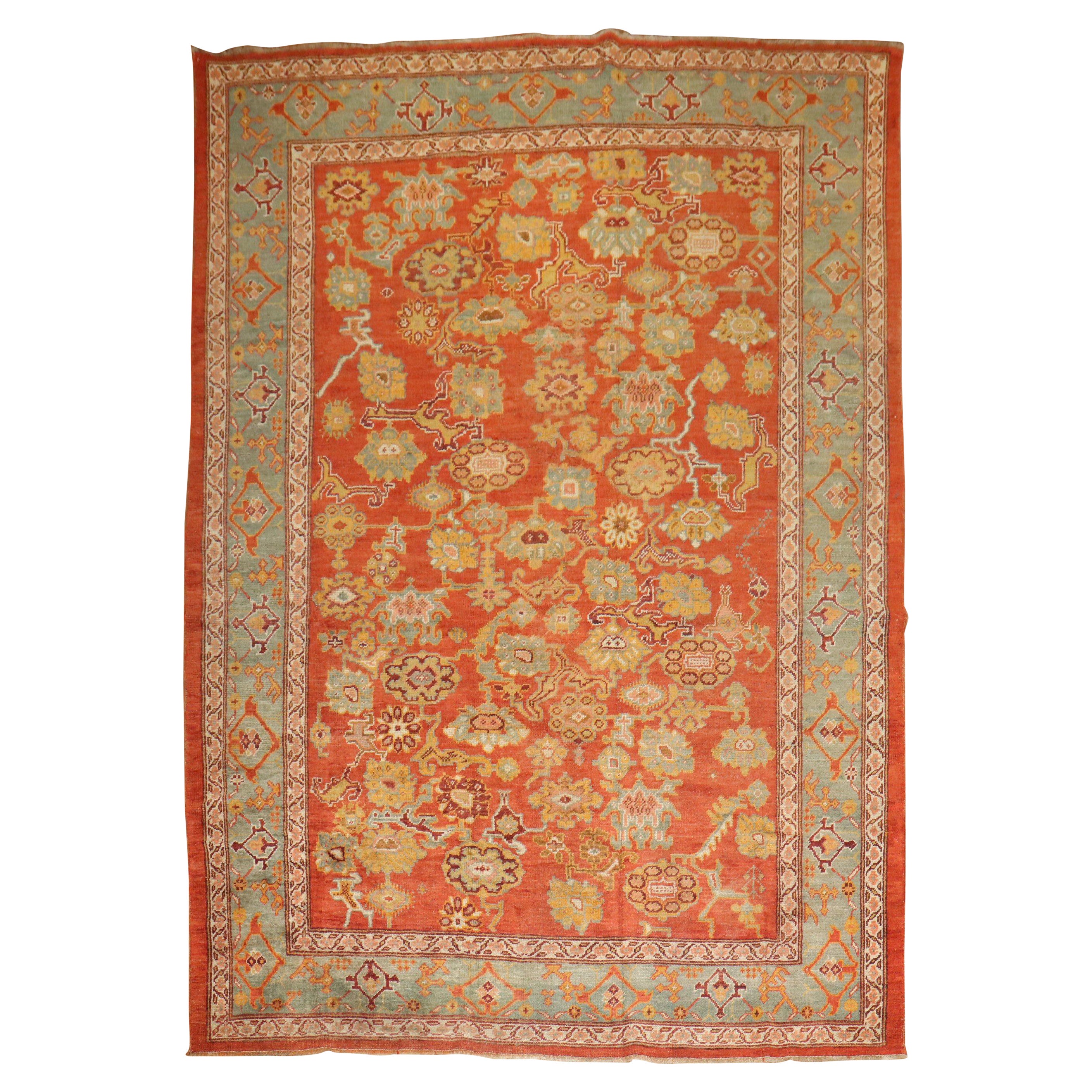 Zabihi Collection Antique Oushak Coral Red Rug