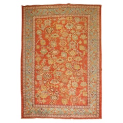 Zabihi Collection Antique Oushak Coral Red Rug