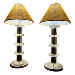 Vintage Karl Springer pair of table lamps in lucite and crome metal circa 1970