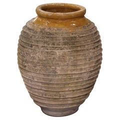  Mid-19th Century Greek Patinated Terracotta Olive Jar with Mustard Glazed Neck