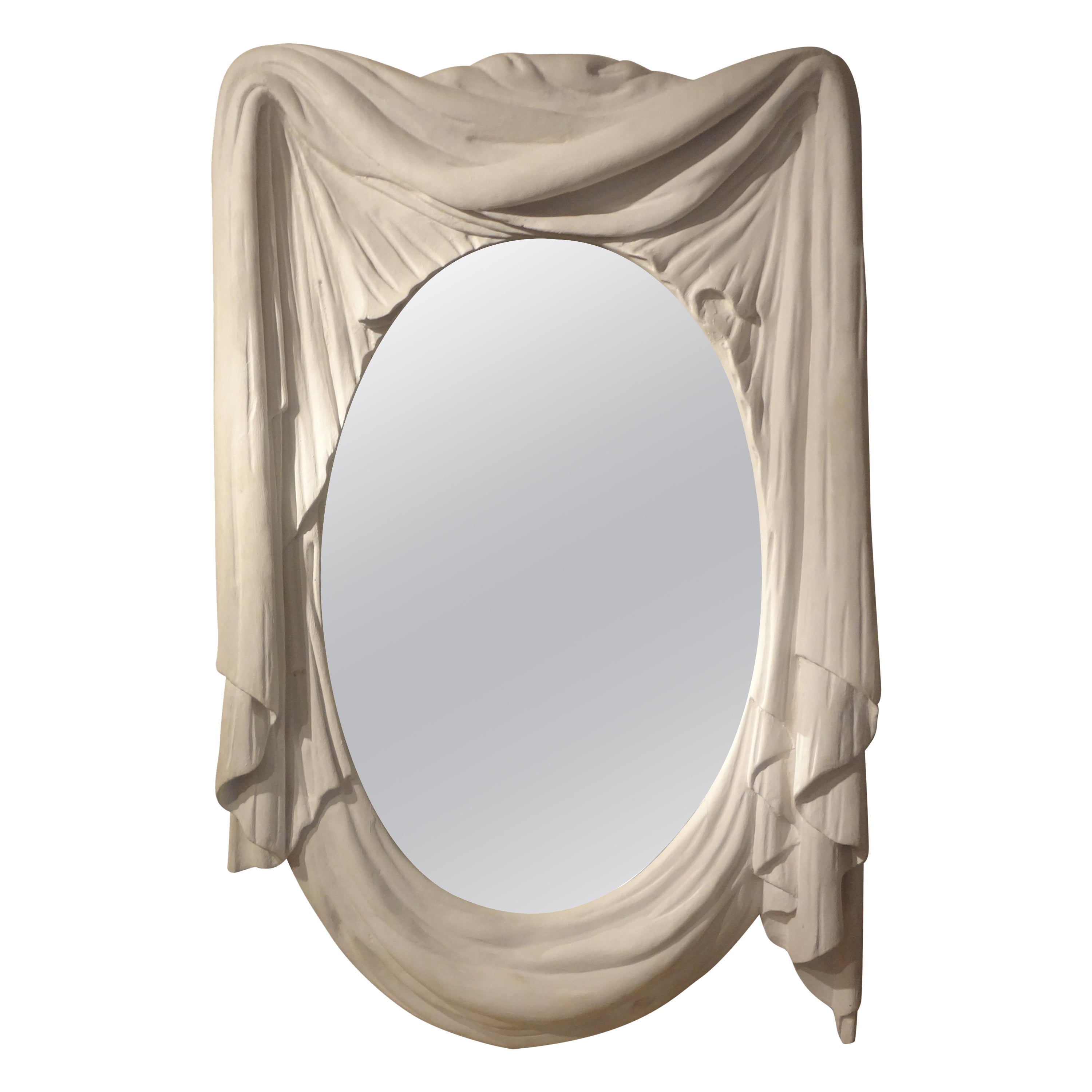 French Modern Plaster Draped Mirror in the Manner of Serge Roche For Sale