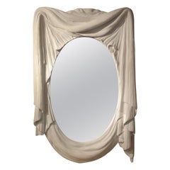 Vintage French Modern Plaster Draped Mirror in the Manner of Serge Roche