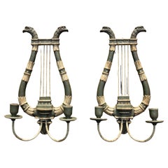 Pair Italian Neoclassical Carved and Painted Sconces Circa 1920's