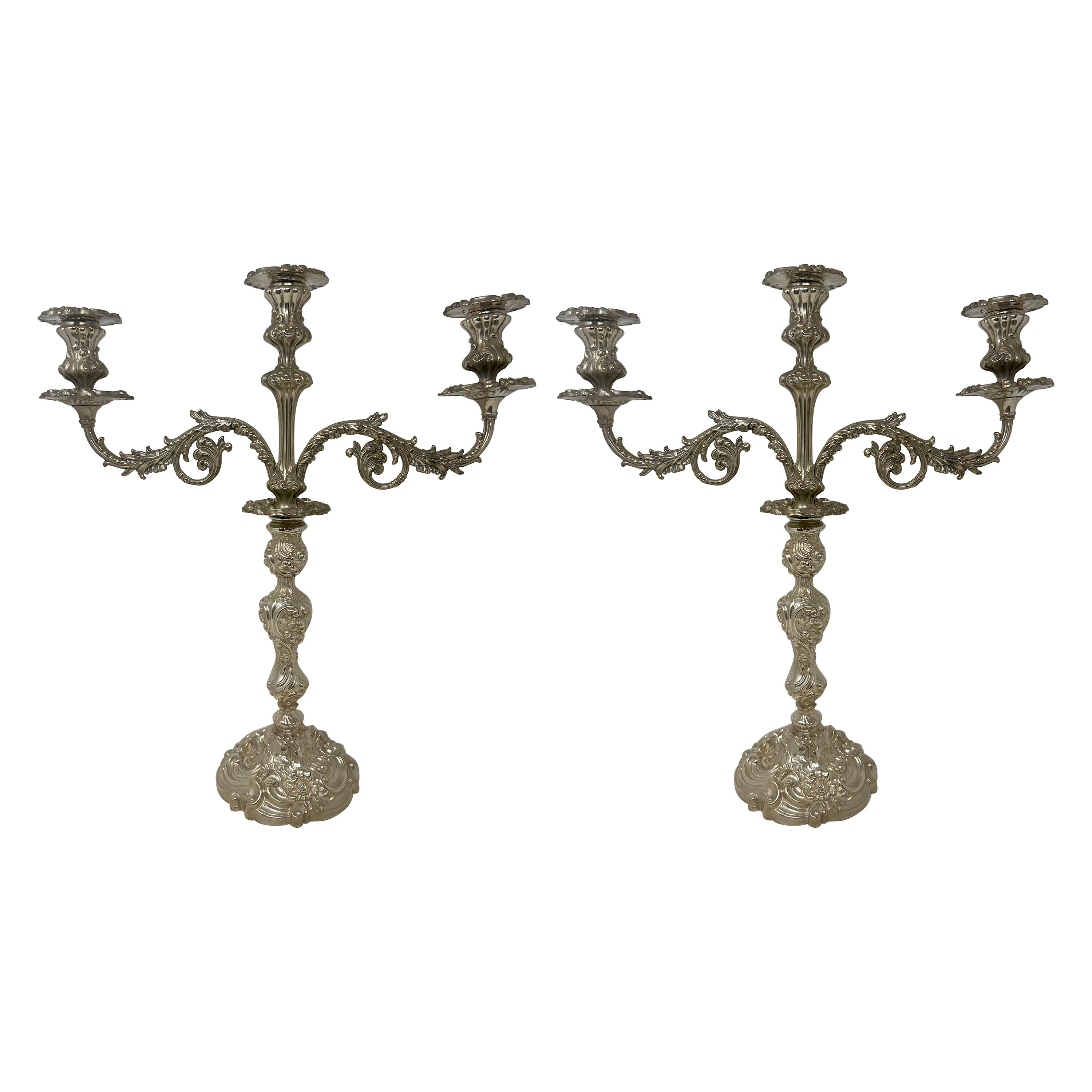 Pair Antique English Sheffield Silver Plated Candelabra, Circa 1890-1900. For Sale