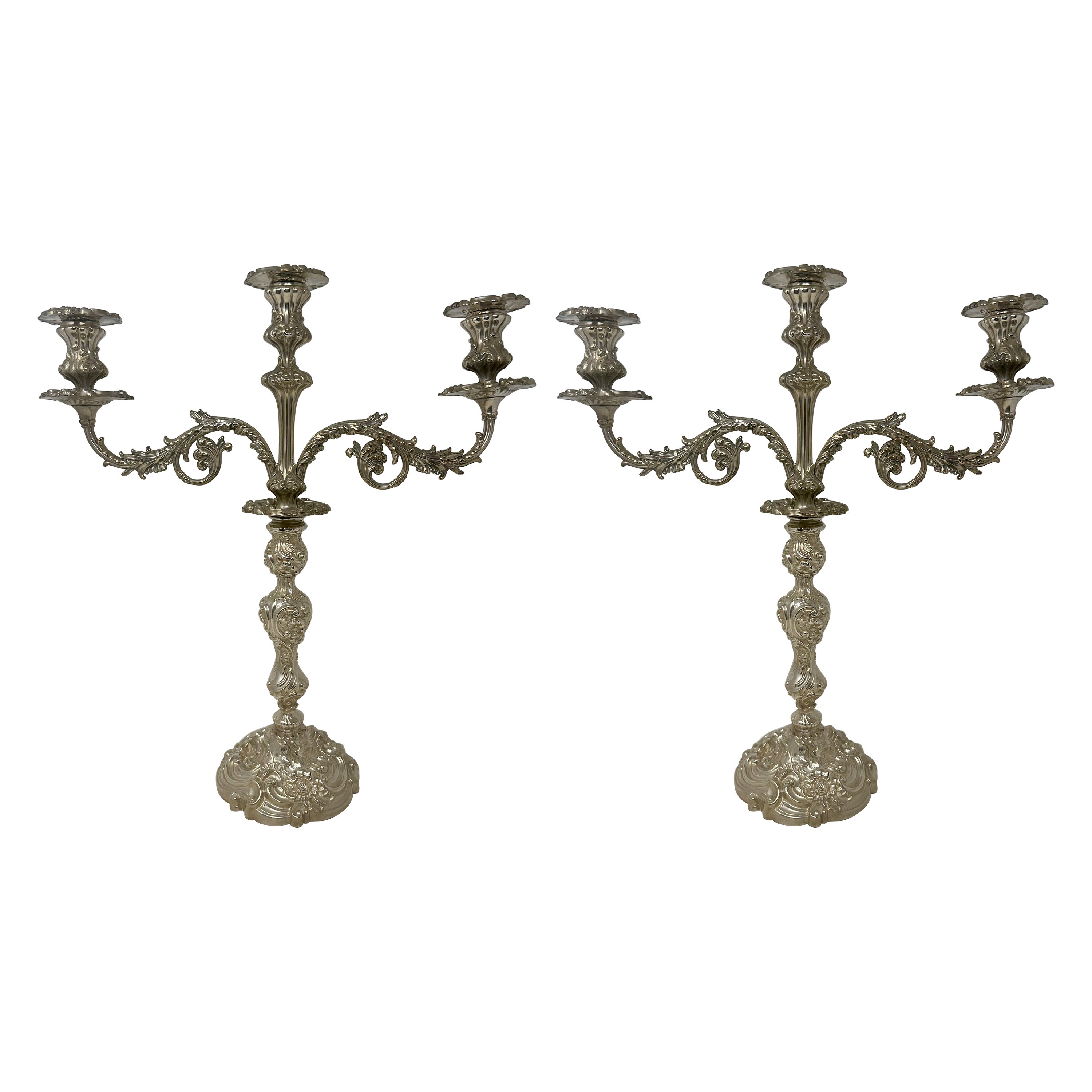 Pair Antique English Sheffield Silver Plated Candelabra, Circa 1890-1900.