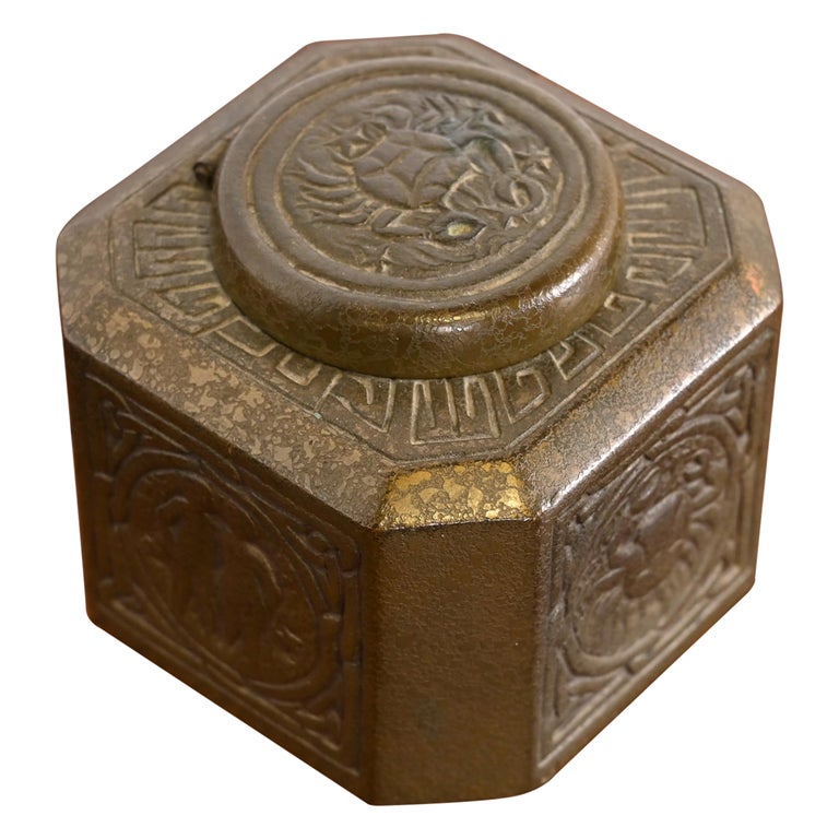 Triangle Inkwell Set With Quill, Fleur de Lys, Bronze