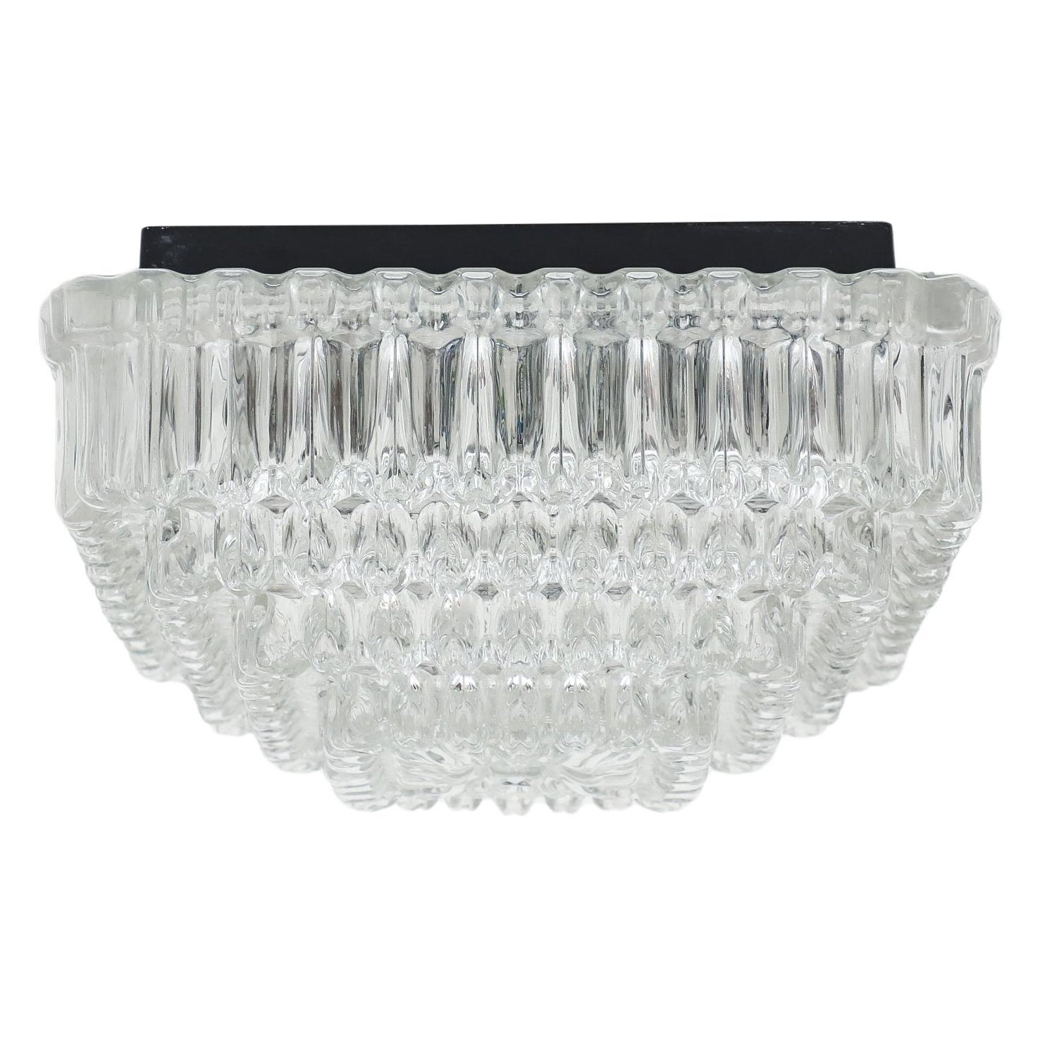 Pyramid Shaped Heavy Square Pressed Ceiling or Wall Sconce by Glashütte Limburg For Sale