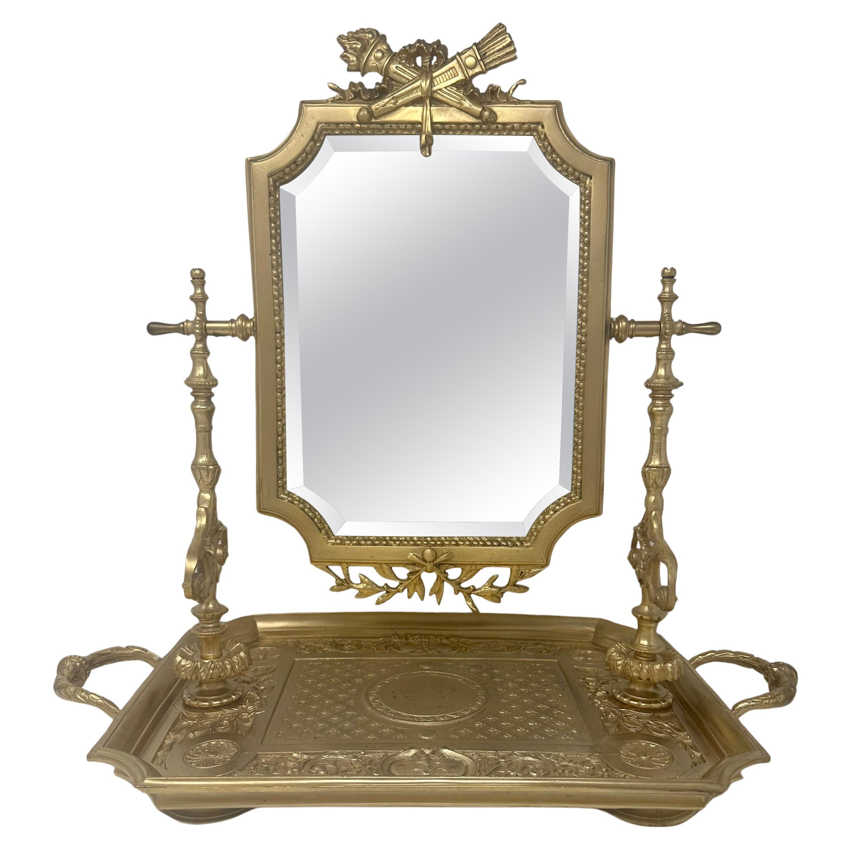 Miroir commode français ancien du 19ème siècle en bronze doré « Vide Poche » (« poches vides ») en vente