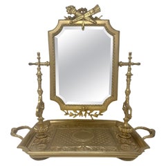 Miroir commode français ancien du 19ème siècle en bronze doré « Vide Poche » (« poches vides »)