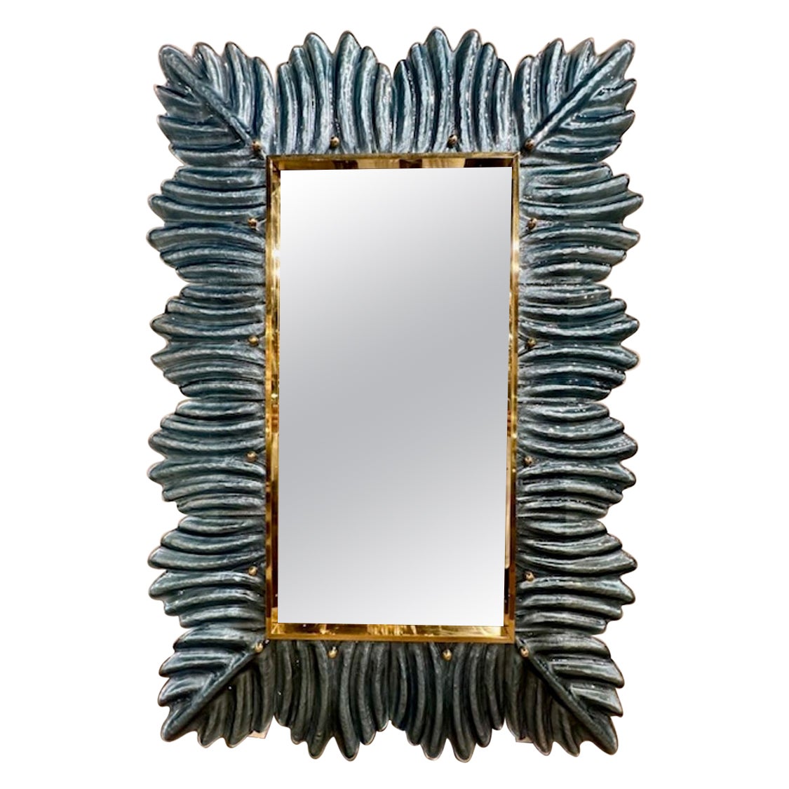 Murano Blue Glass Leaf Form Mirror