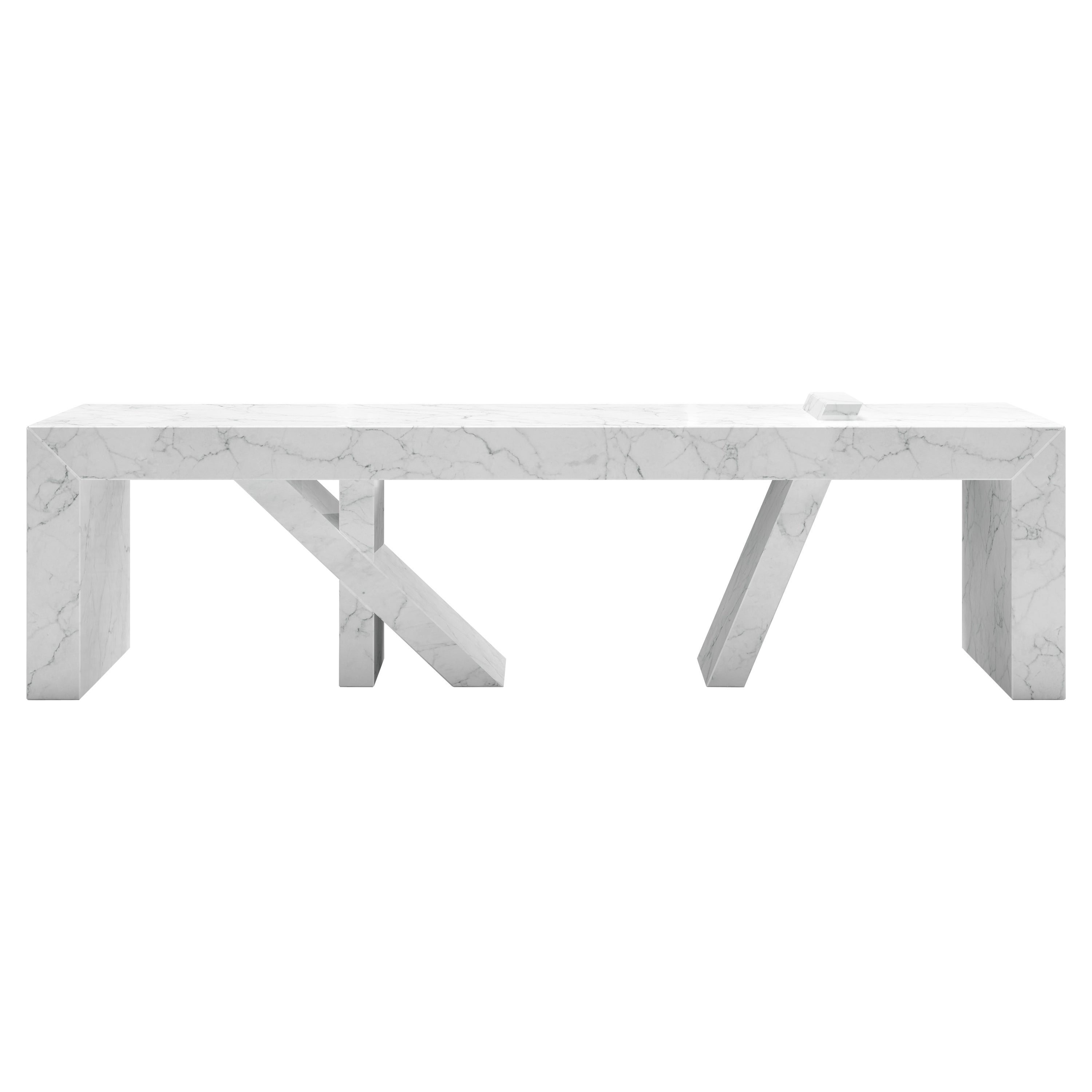 Walking Bench 12ft, solid white marble stone bench for indoor or outdoor use For Sale