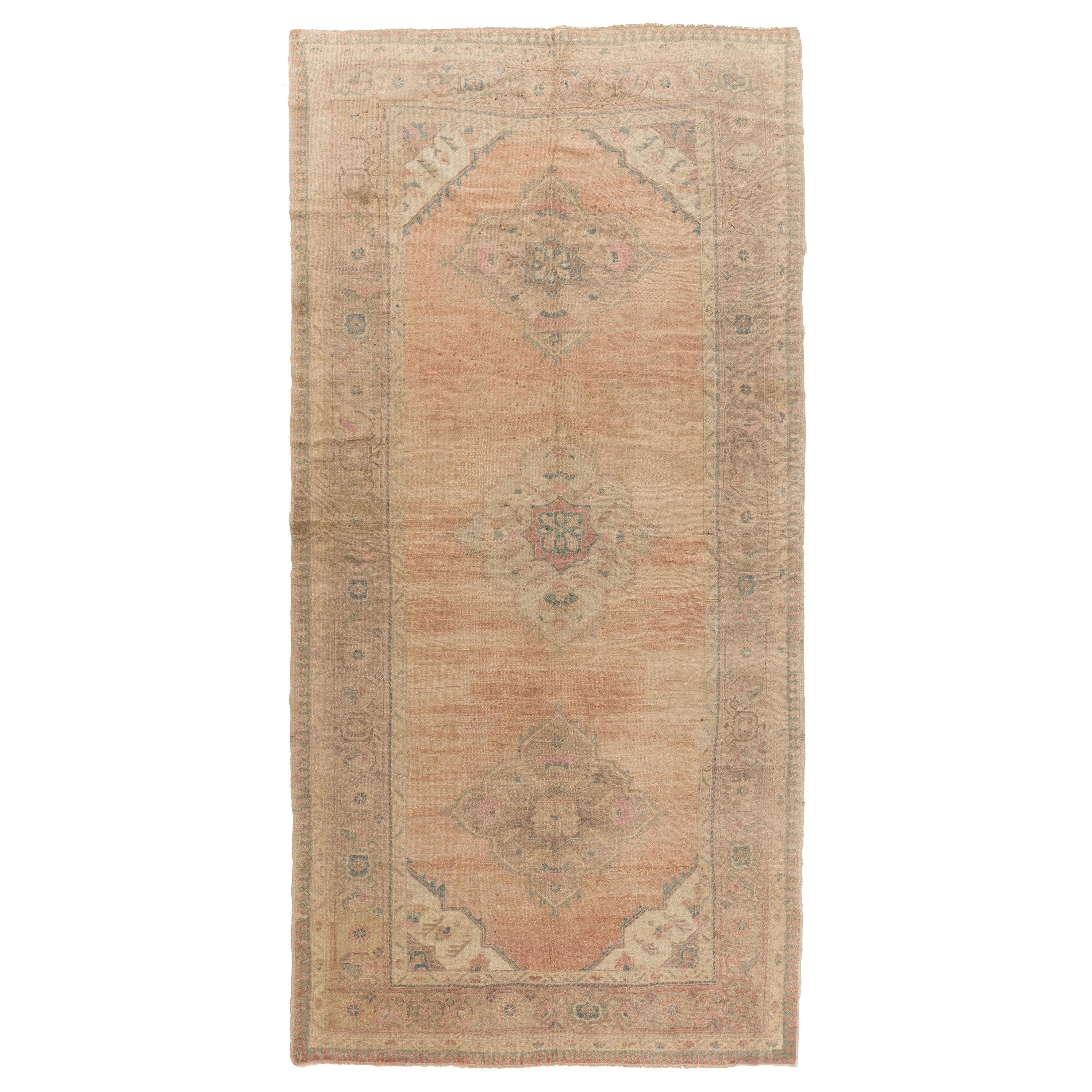 Vintage Turkish Oushak Runner Rug 5'3 X 10'11 For Sale