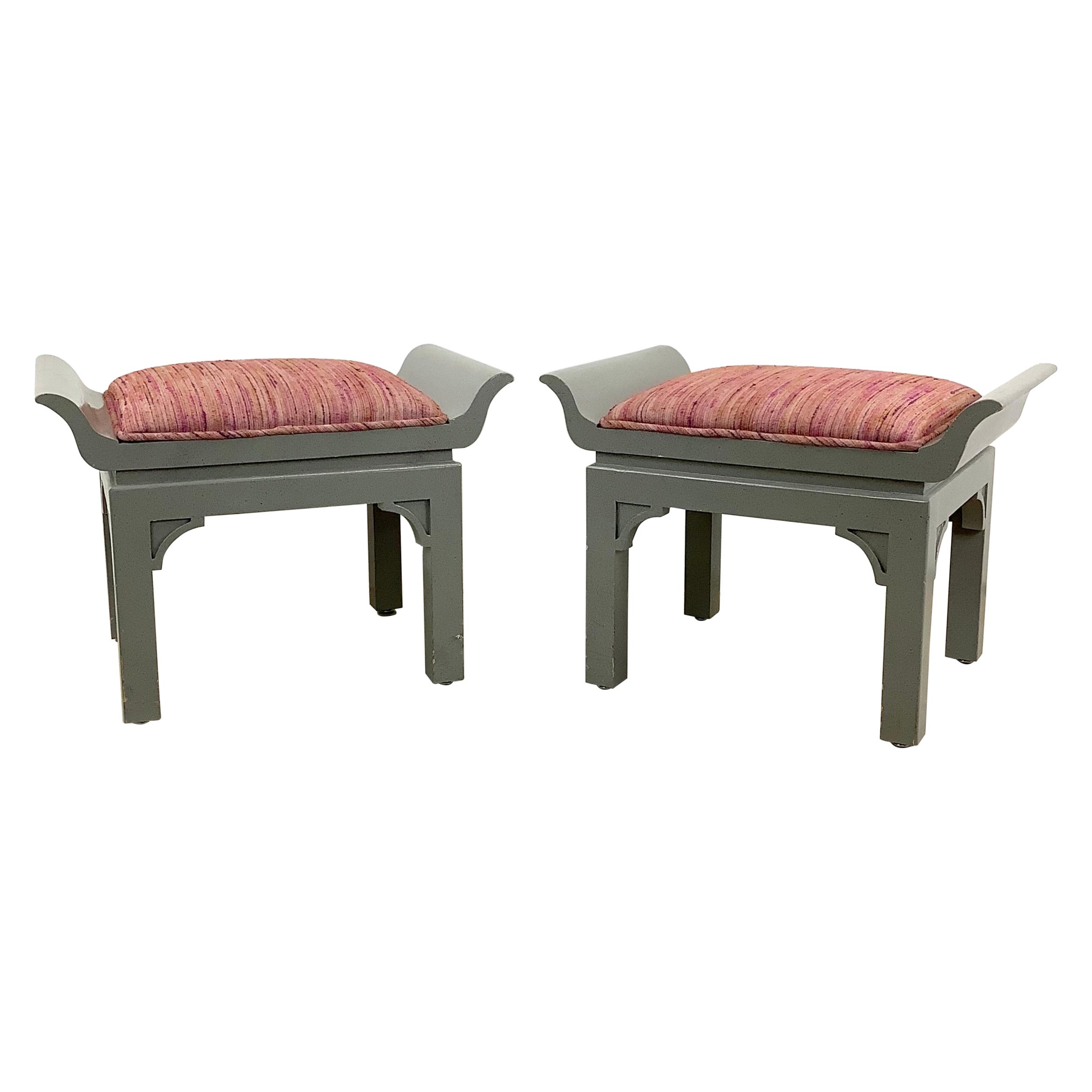 Pair Vintage Pagoda Style Stools For Sale
