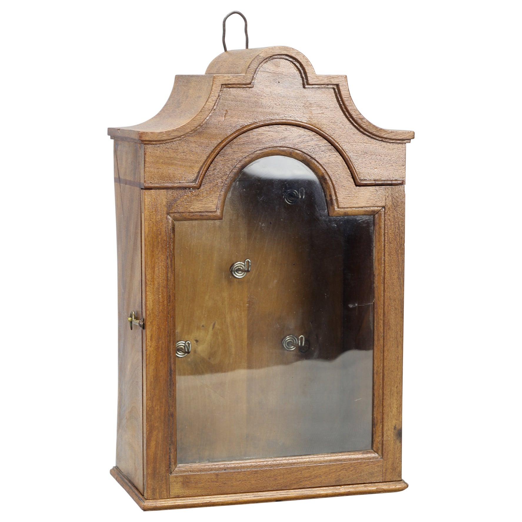 Antique Walnut and Glass Wall Hanging Key Cabinet, ca 1890 For Sale