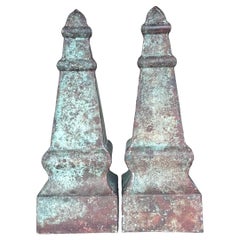 Vintage Boho Patinated Metal Obelisks - a Pair
