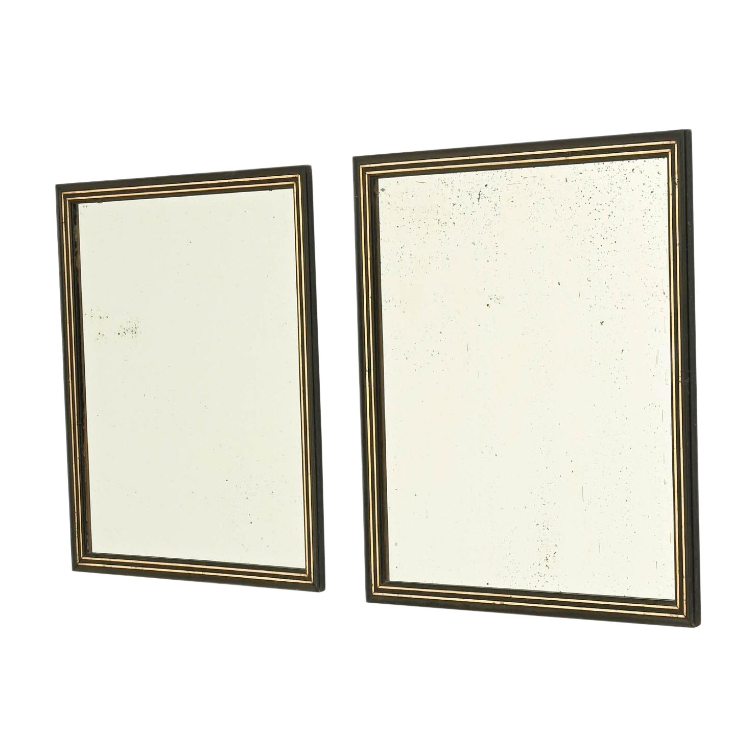 19th Century French Black Gilded Wall Mirrors, Set of 2 For Sale