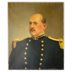 Portrait à l'huile original signé du début du 20e siècle d'un militaire
