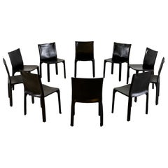 Set of Ten CAB 412 Chairs by Mario Bellini for Cassina in Black Leather, 1970s
