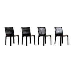 Retro Set of Four CAB 412 Chairs by Mario Bellini for Cassina in Black Leather, 1970s