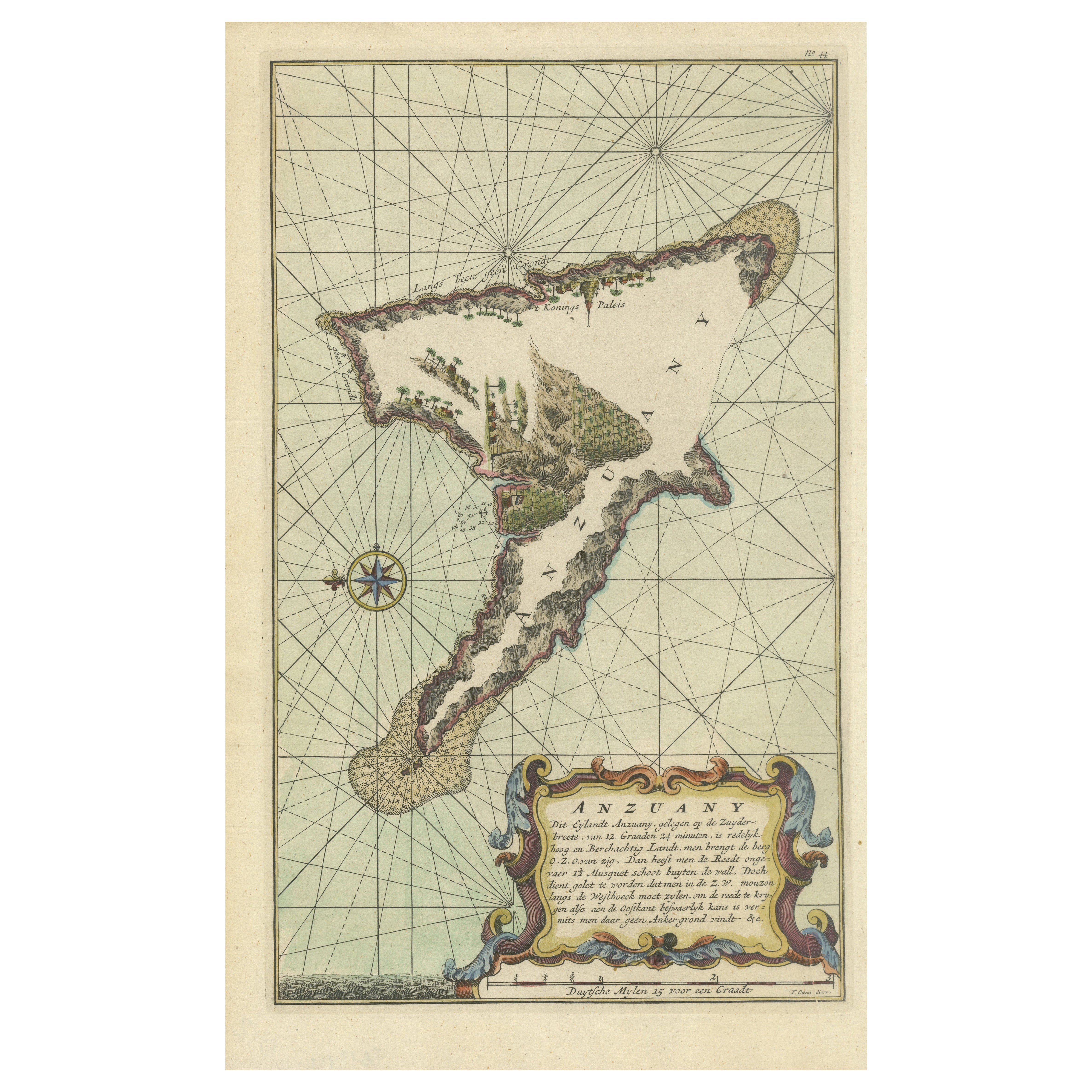 Antique Engraving of the Island Nzwani or Anzuany of the Comoros Islands, 1726 For Sale