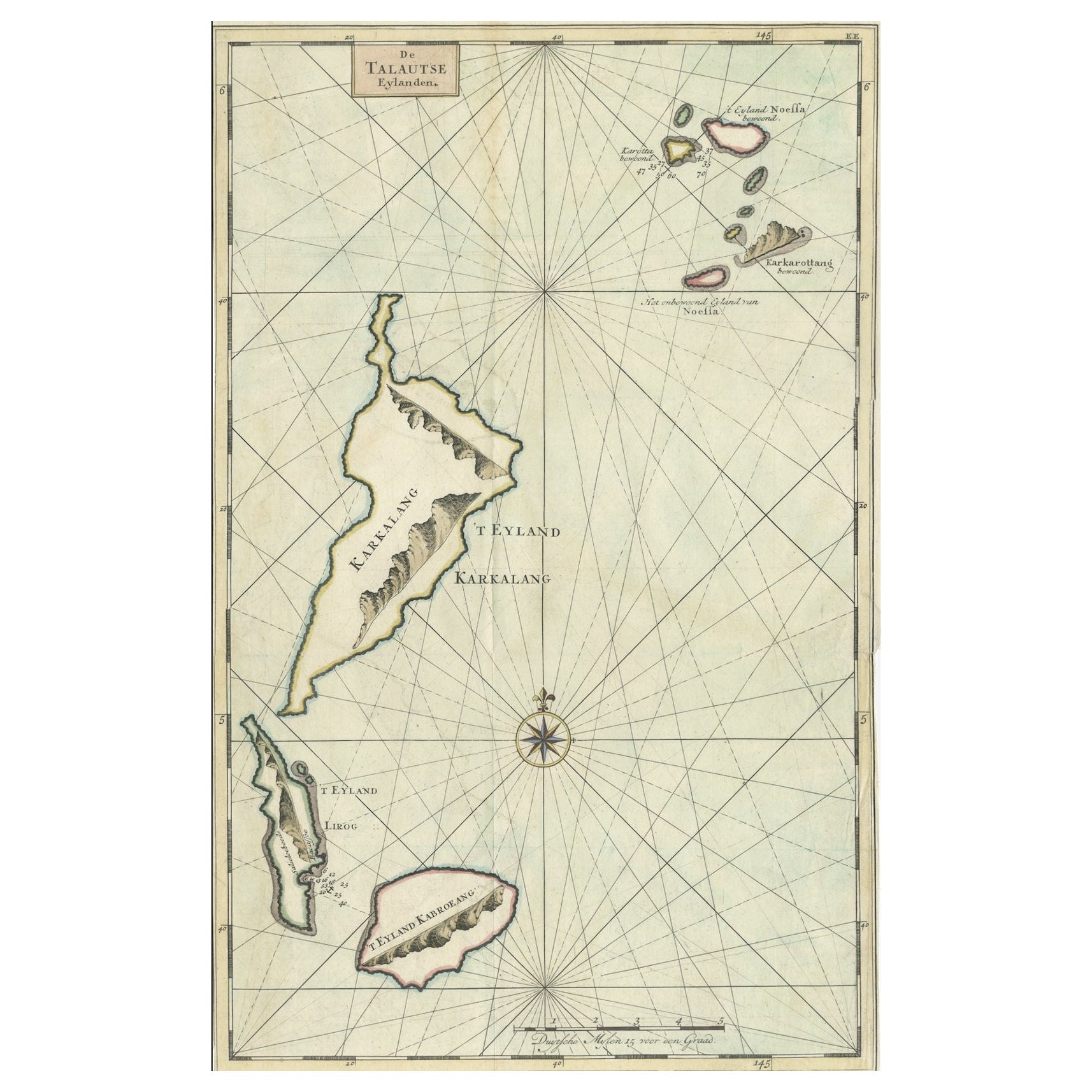 Original Antike Karte der Sangi-Inseln und der Talaud-Inseln, Indonesien