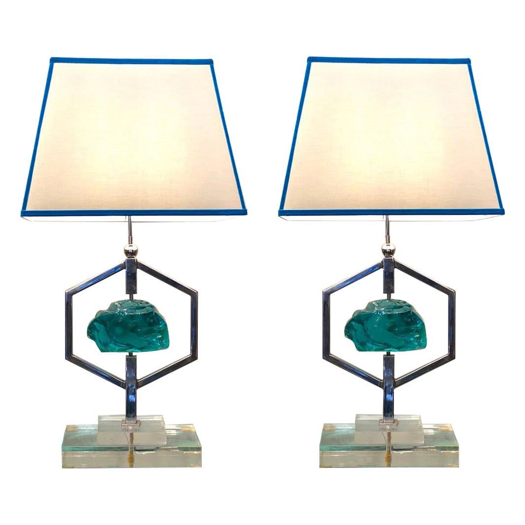 Fontana Arte Mid-Century Pair of Striking Table Lights Attributed to Max Ingrand For Sale