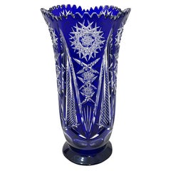 Vintage A Bohemian Blue cut to clear crystal vase, 1980s
