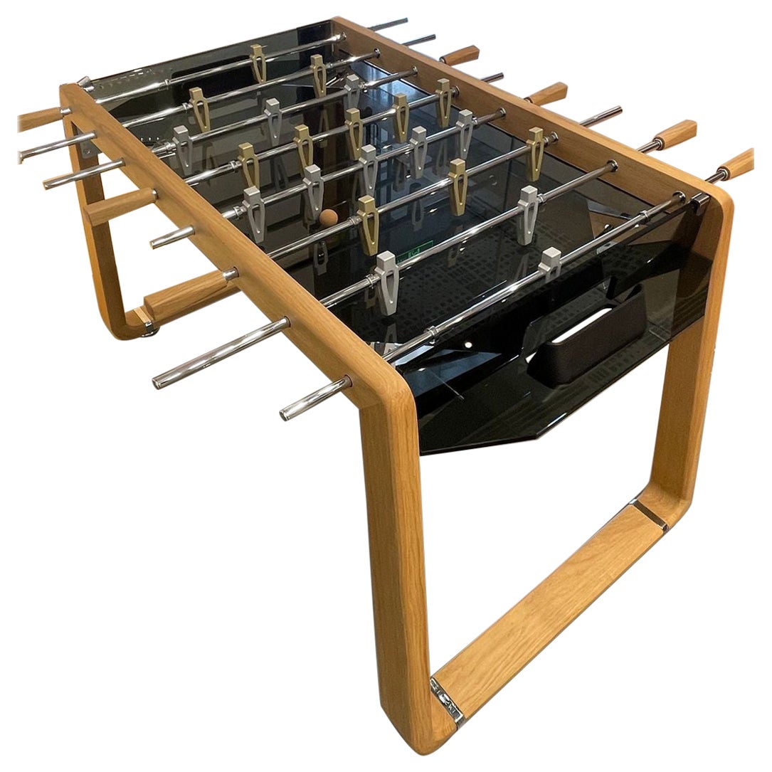 Derby Smoke Gray Glass/Oak Colour Foosball Table by Impatia For Sale