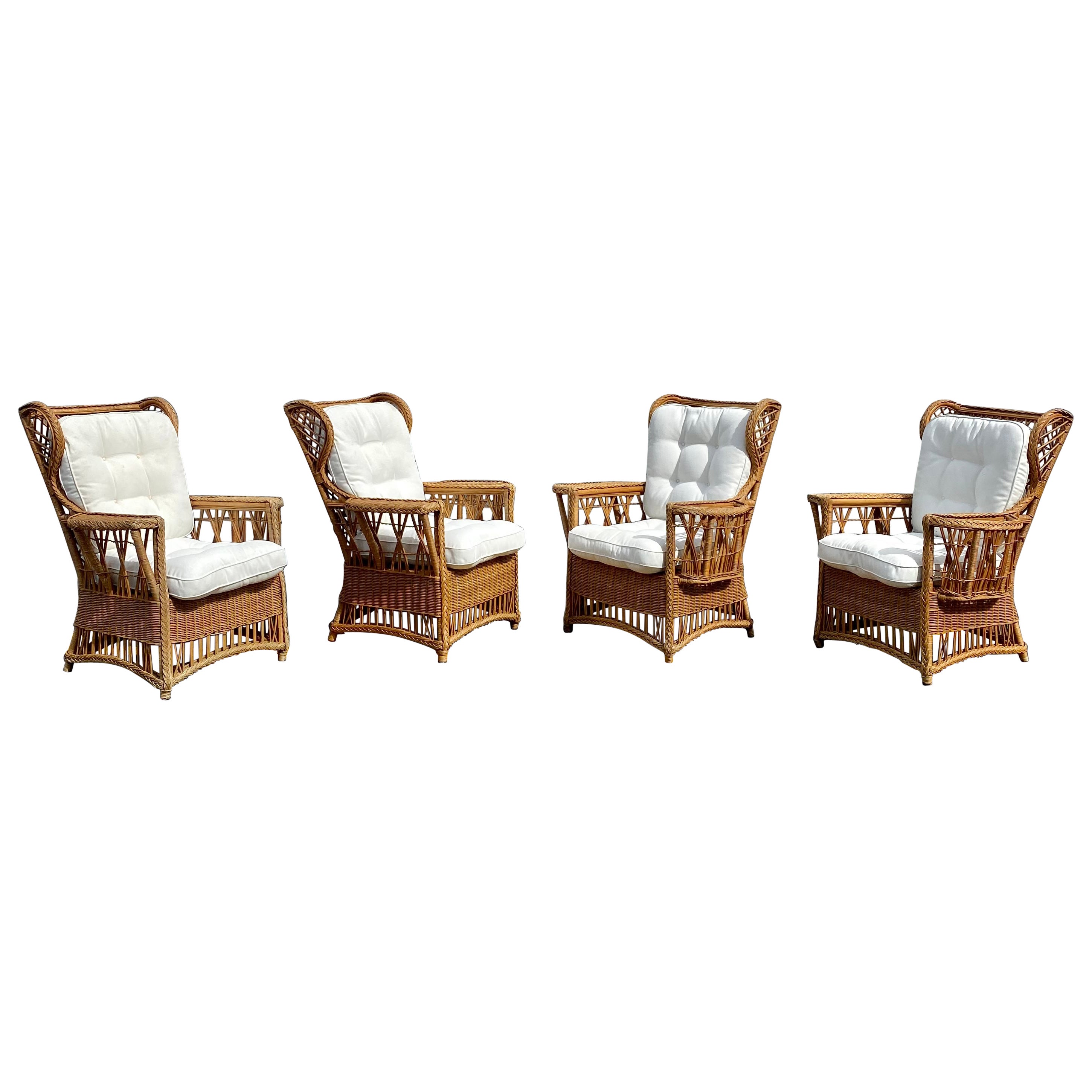 1960s President Sculptural Wingback Rattan Chairs, Set of 4 For Sale