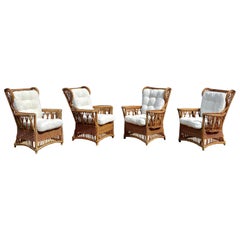 Vintage 1960s President Sculptural Wingback Rattan Chairs, Set of 4