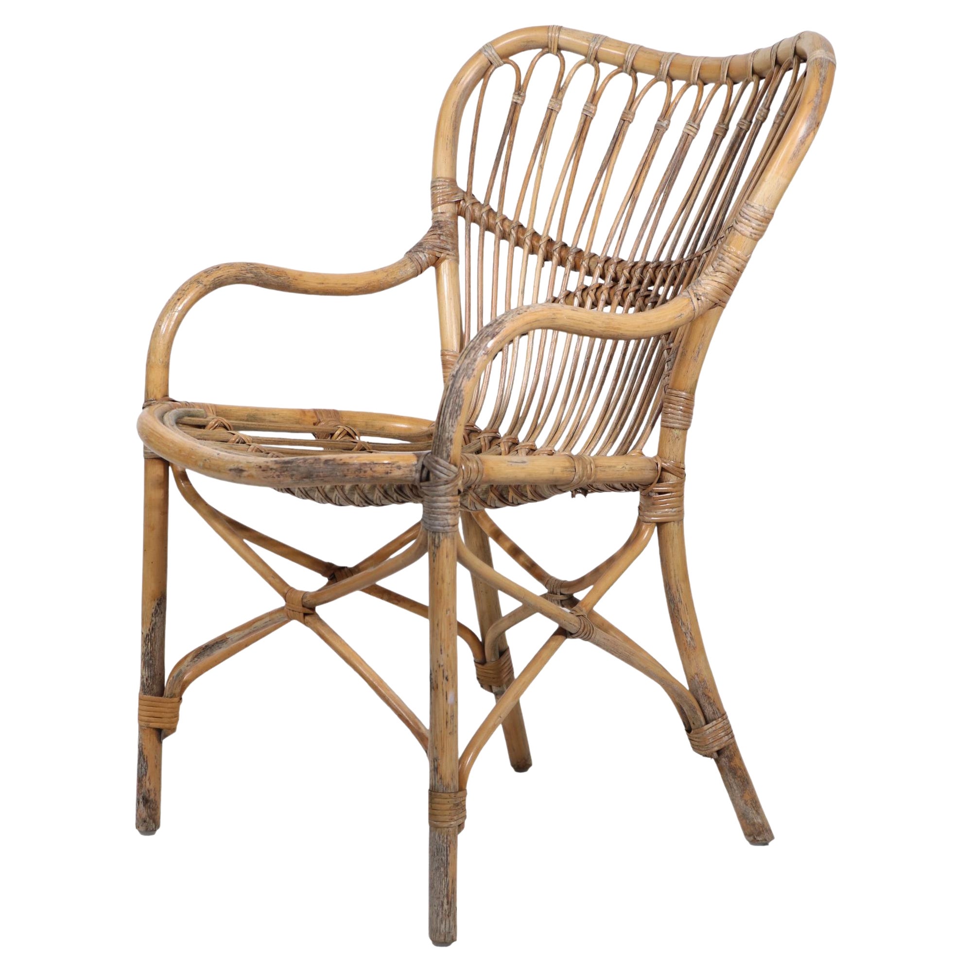 Fauteuil en bambou dans le style  Franco Albini des années 1950 en vente