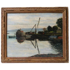 Post War Impressionist Harbour Scene by David More, Vintage Original Landscape