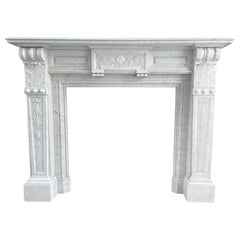 Antique Carrara White Marble Circular Fireplace