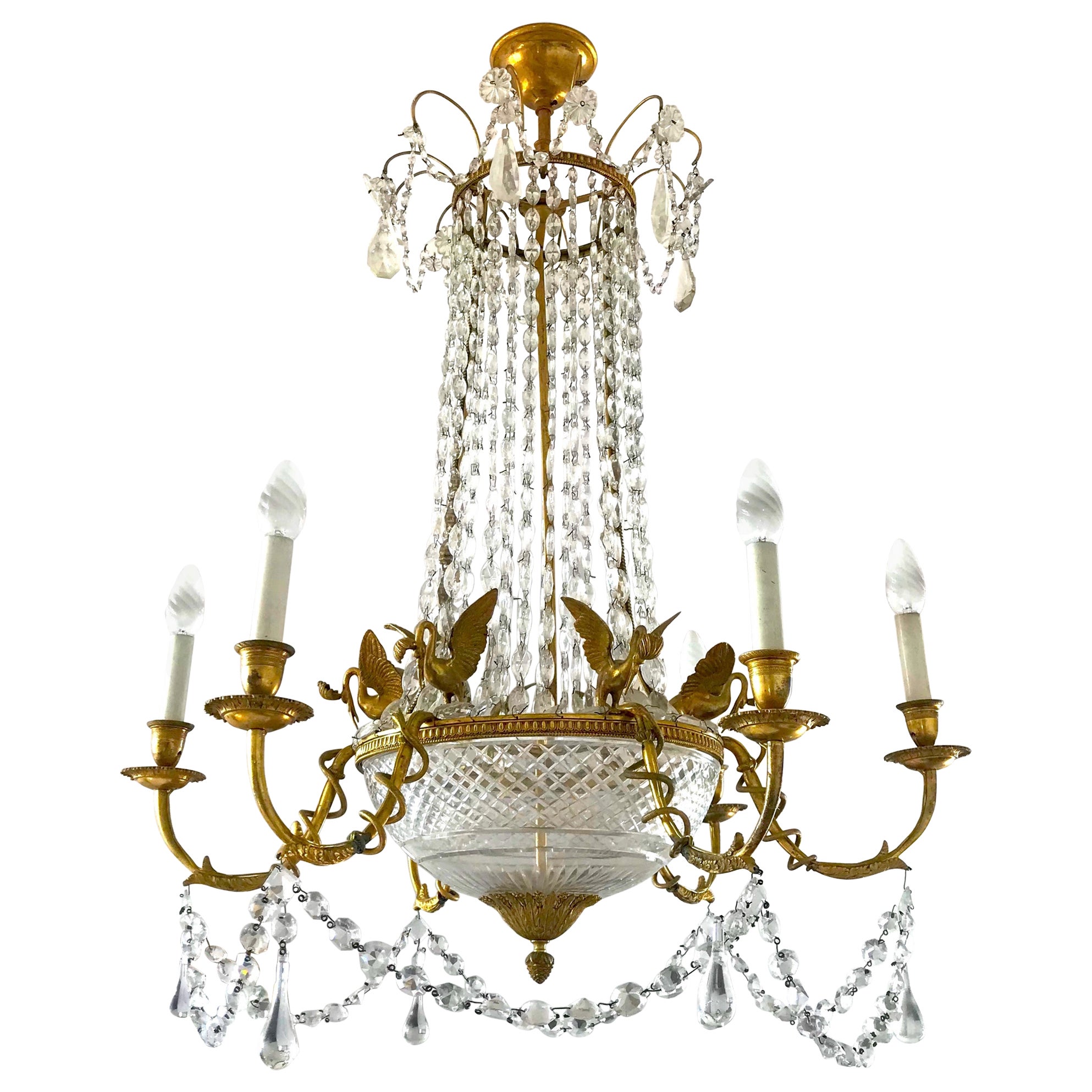 Empire Gilt Bronze and Cut Crystal Chandelier, circa 1815 For Sale