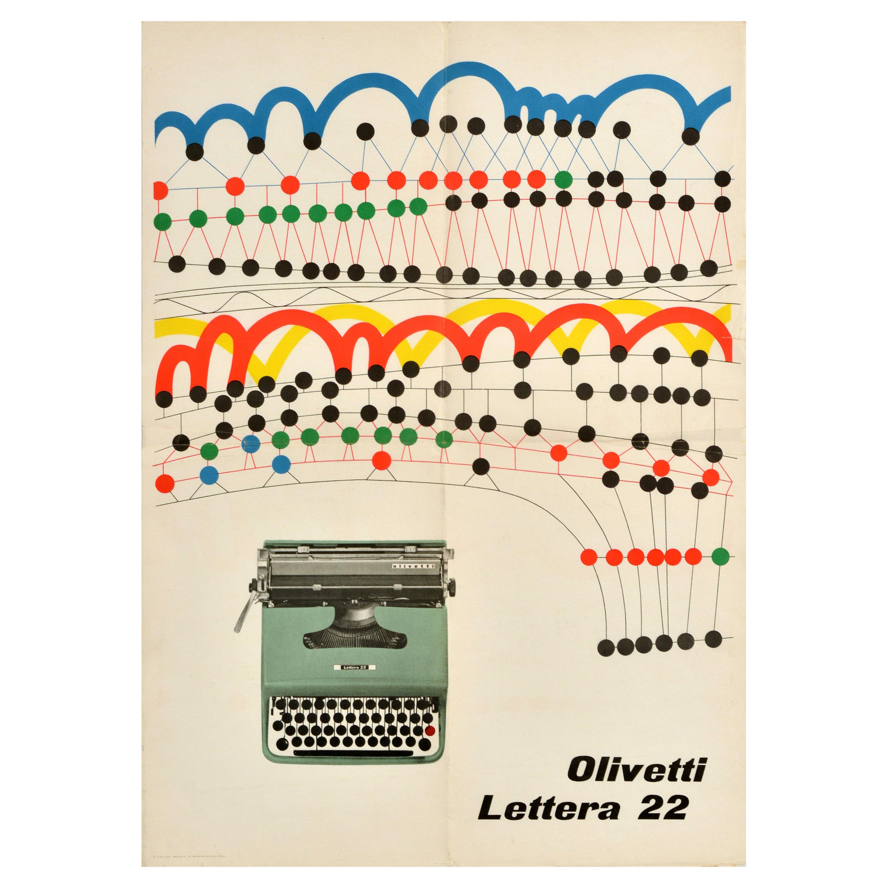 Original Vintage Advertising Poster Olivetti Lettera 22 Typewriter Pintori Italy For Sale
