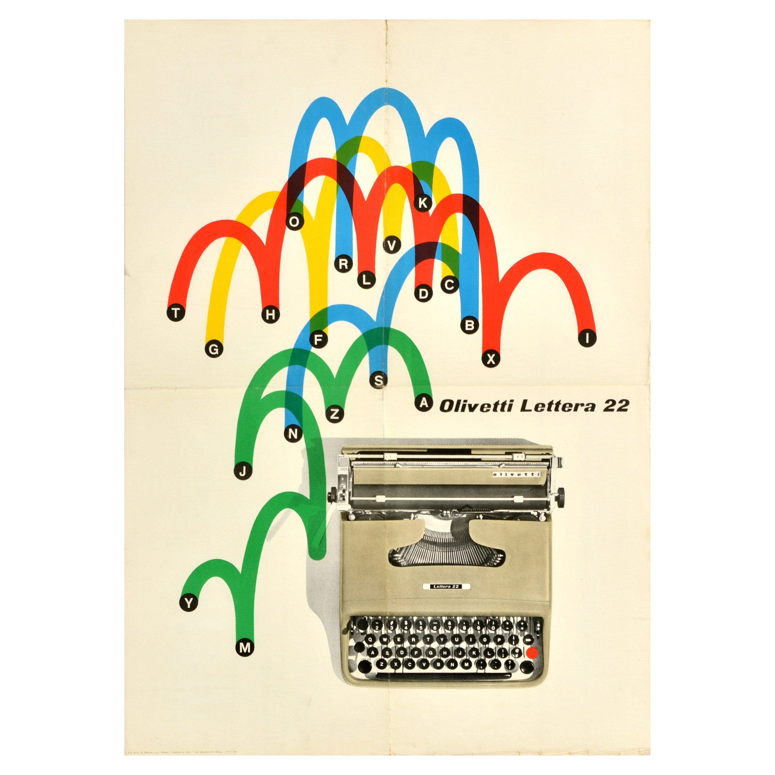 Original Vintage Advertising Poster Olivetti Lettera 22 Typewriter Alphabet Art For Sale