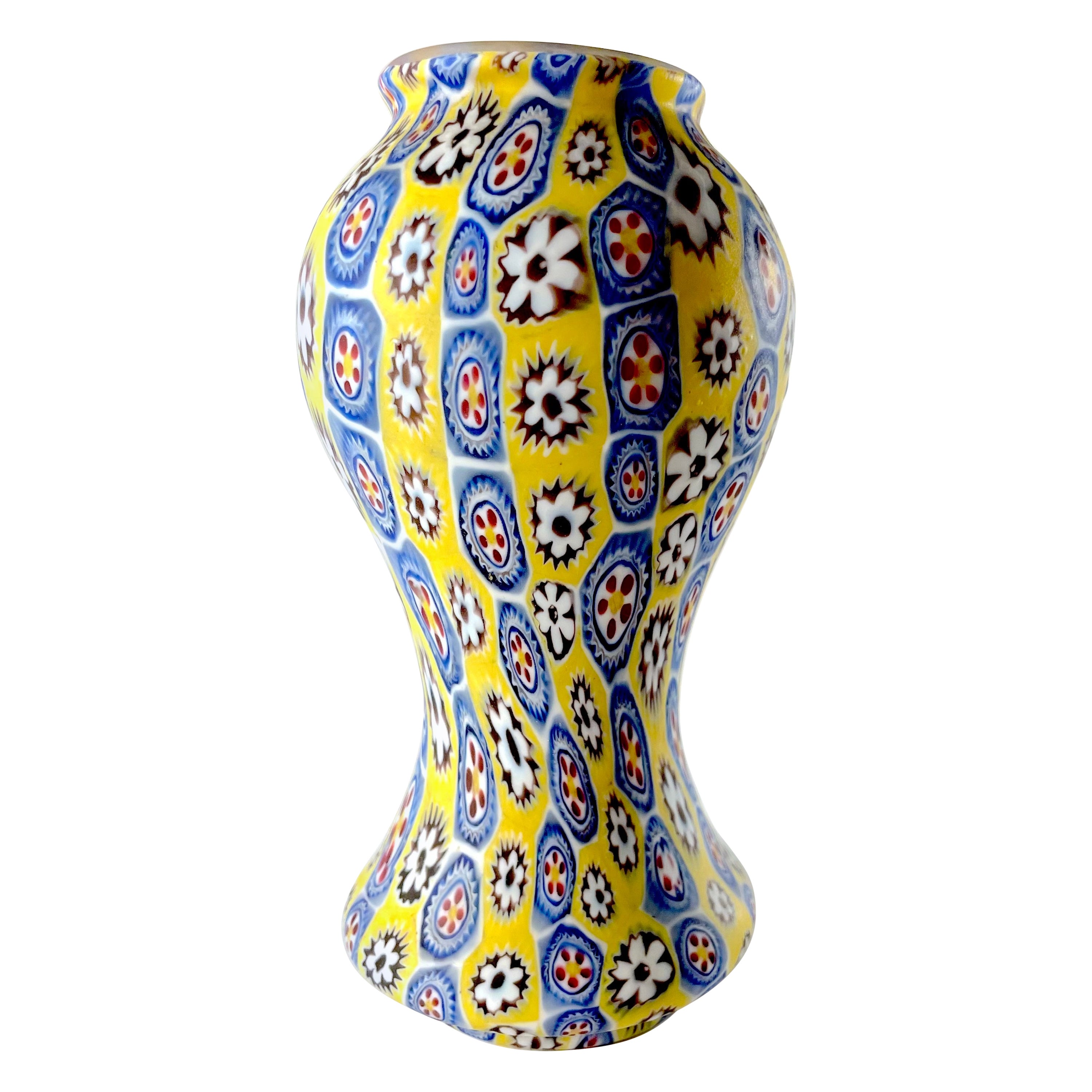 Vase in murrina millefiori yellow, FRATELLI TOSO MURANO, 1950 For Sale