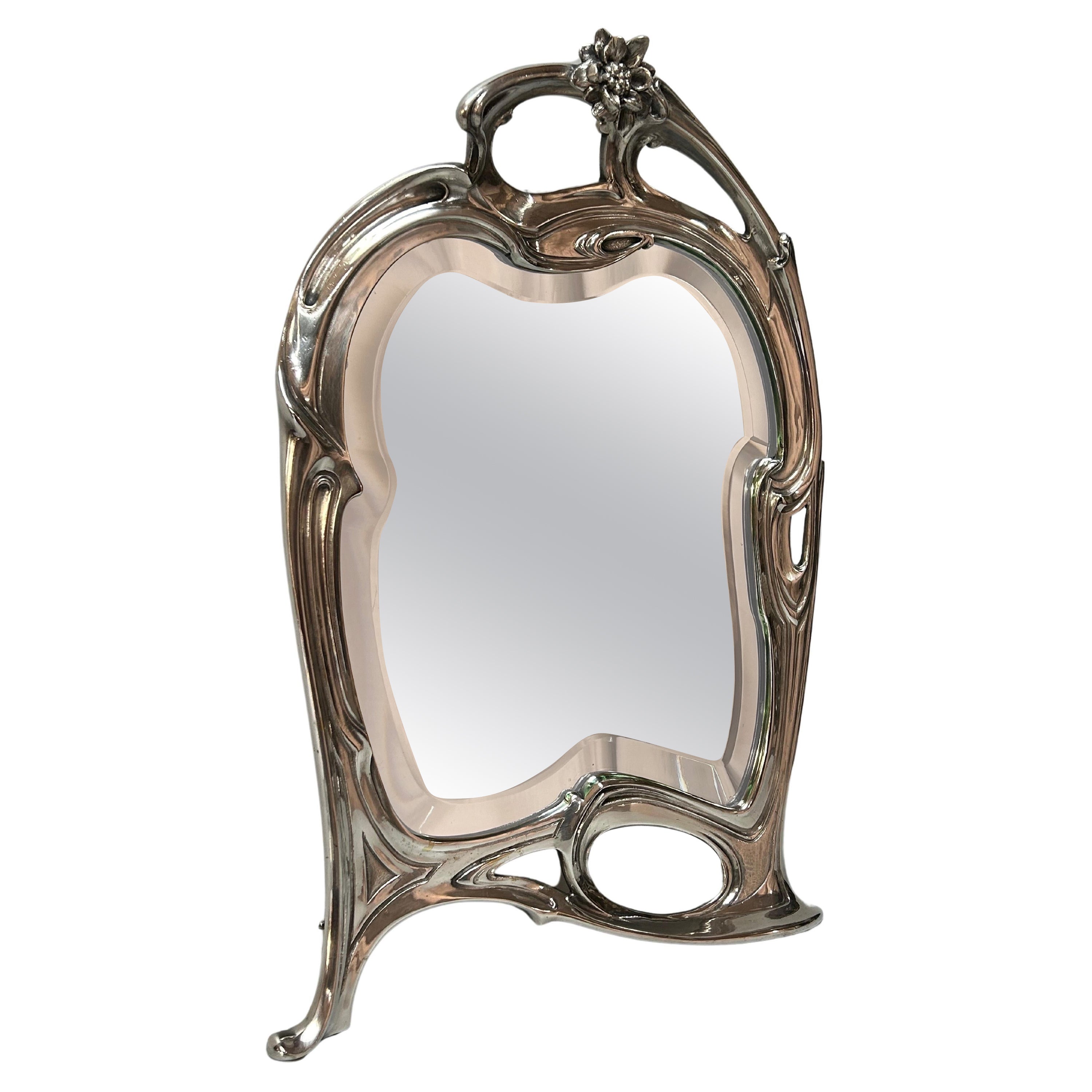 Art Nouveau Table Mirror In Silver Bronze For Sale